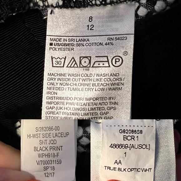 GAP Women's Black & White High Waist Side Lace Woven Jacquard Print Shorts Sz 8 - Picture 12 of 13